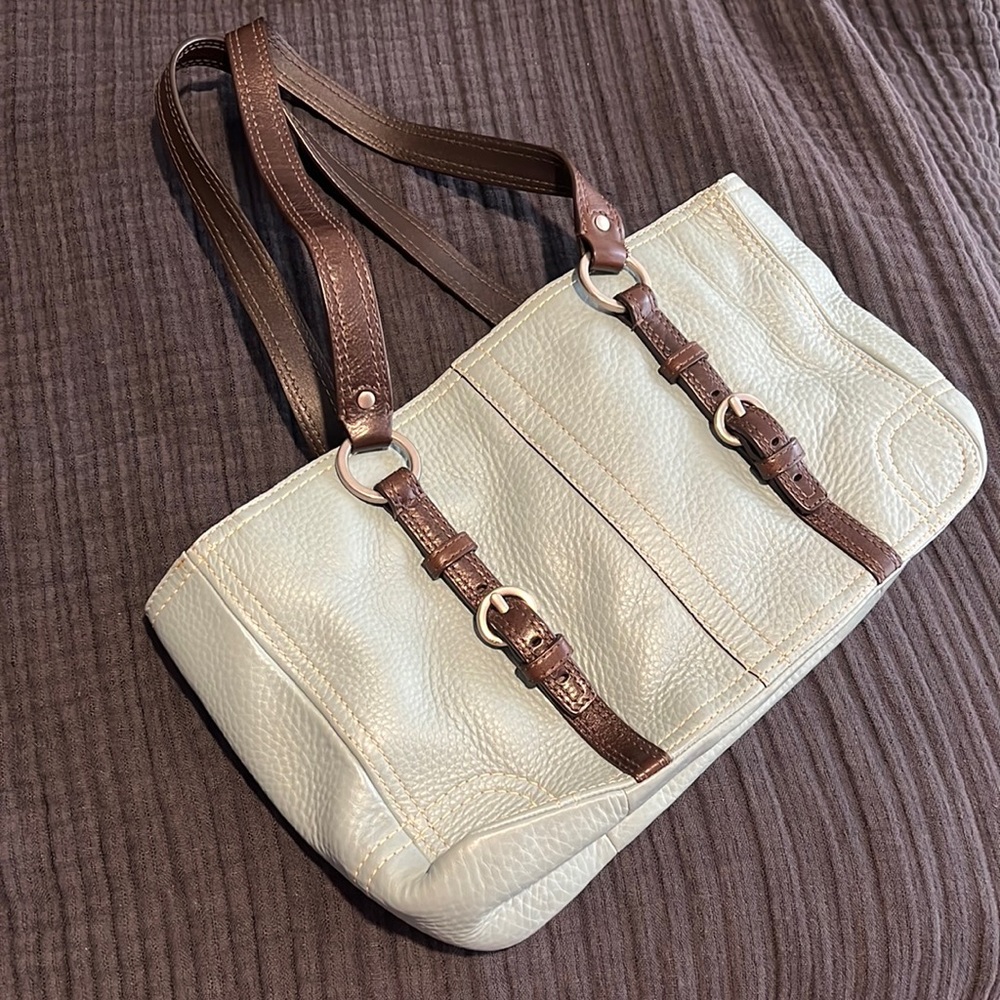 Vintage Coach leather baby blue & brown shoulder bag 00851-F12339